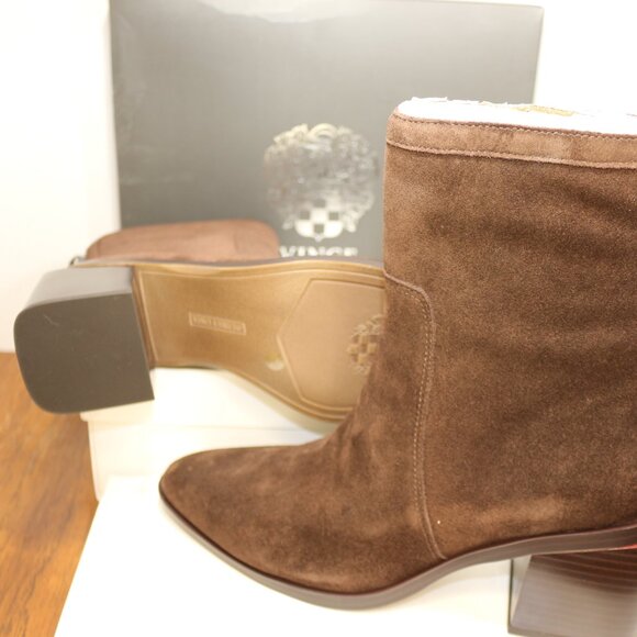New In Box Vince Camuto Water-Repellent Suede Mid-Shaft Boots in Rootbeer. - Picture 3 of 3